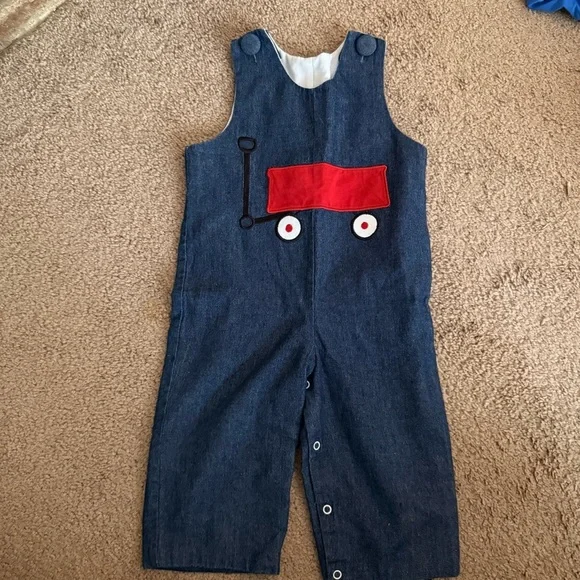 ☀️Kids Denim Overalls with Red Wagon Design - Picture 2 of 4